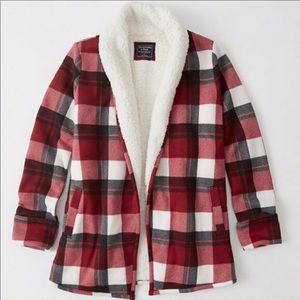 Plaid cardigan with Sherpa lining